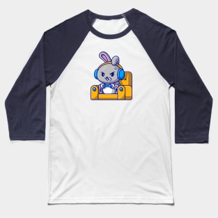 Cute Rabbit Gaming On Sofa Cartoon Baseball T-Shirt